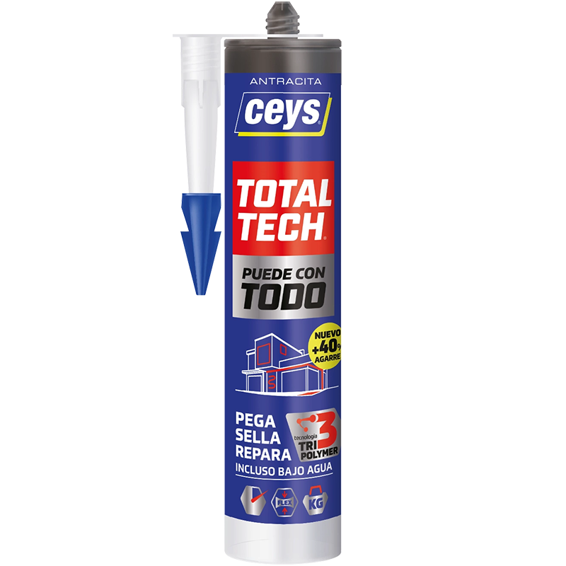 Sellador adhesivo silicona Ceys Total Tech Antracita 290ml