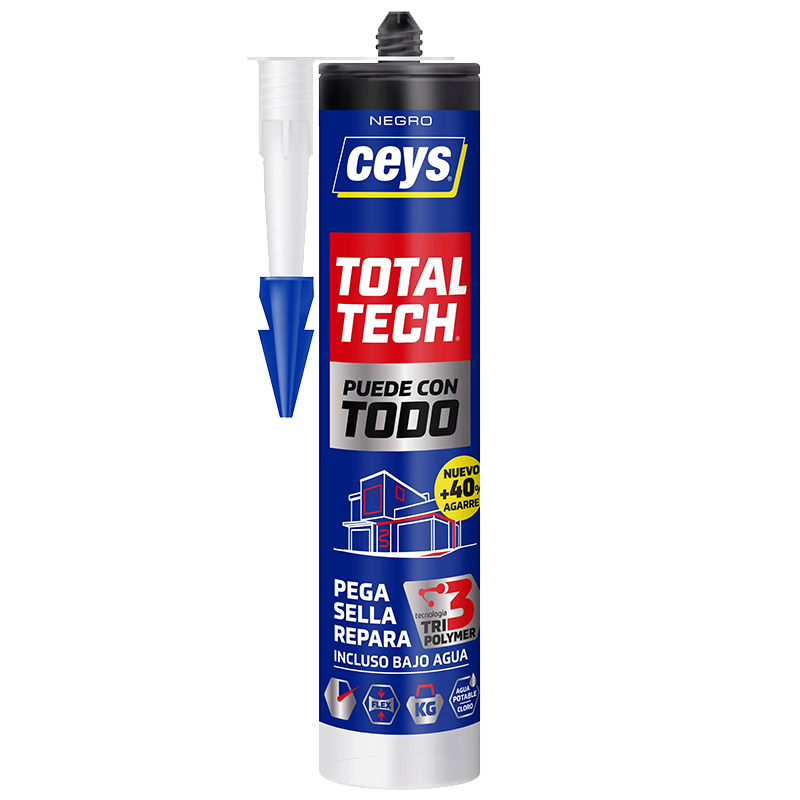 Sellador adhesivo silicona Ceys Total Tech Negro 290ml